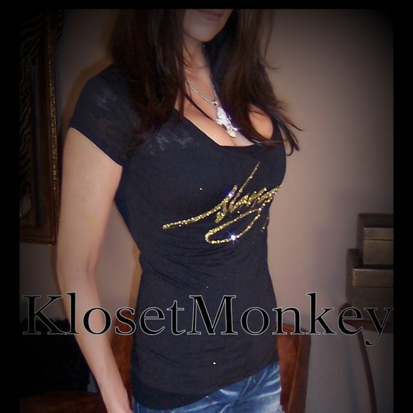 NAUGHTY OR NICE BLACK BURNOUT SHEER TEE TOP - Picture 2 of 8